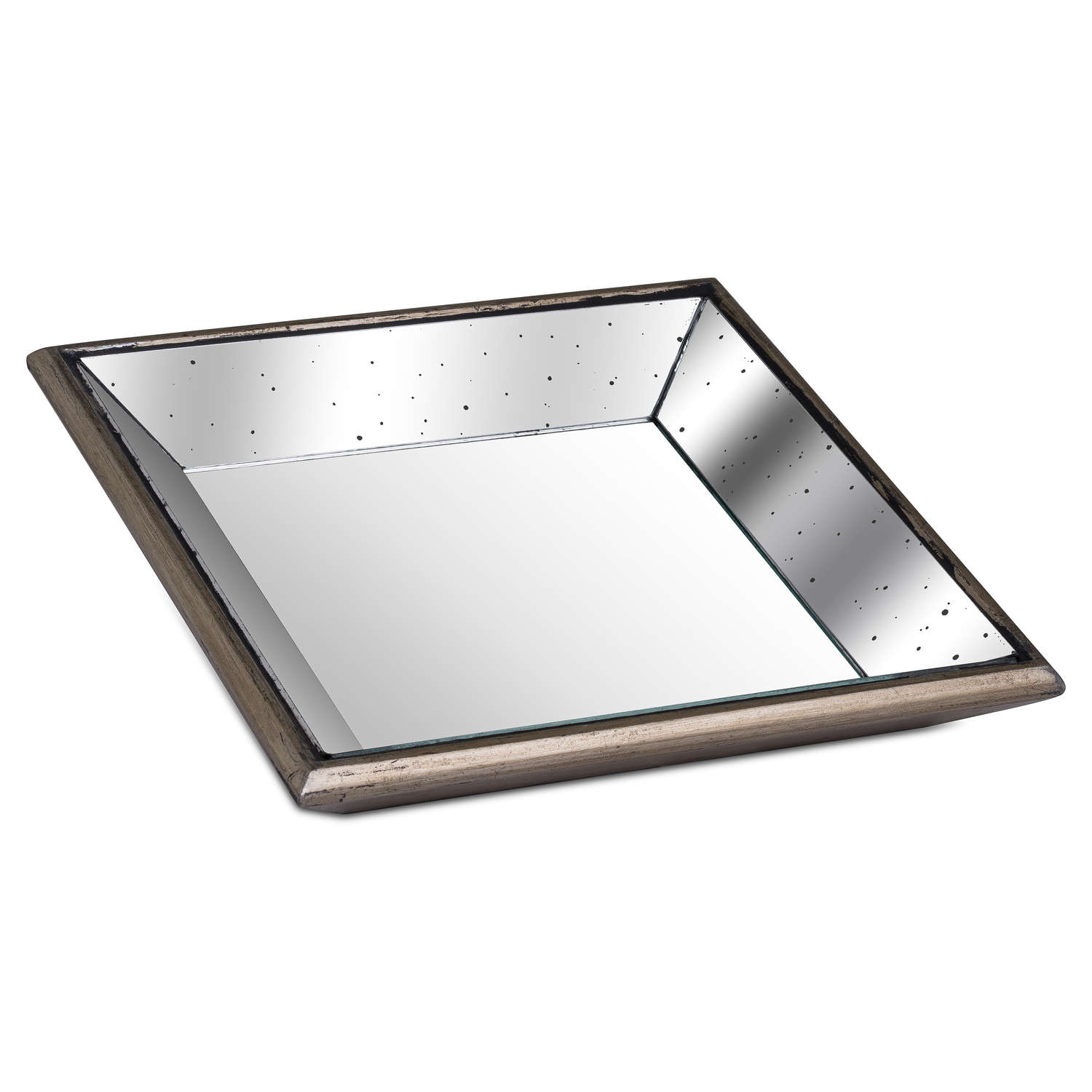 Astor Distressed Mirrored Square Tray W/Wooden Detailing Sml From Anita Jones Interior Styling